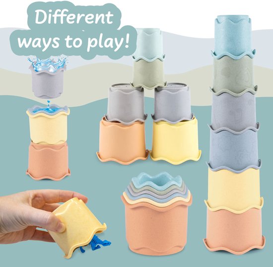 Science4you Baby Stapelbekers 3 in 1 - Baby stapelspeelgoed met 6 bekers, stapelen leren baden strand binnen en buiten, 6 9 12 maanden+ van Science 4 You — afbeelding 4