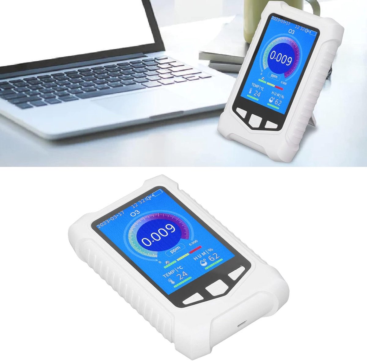 Ozondetector - Ozonmeter Luchtkwaliteit - Luchtkwaliteit Meten - Draagbaar Compact Design - 0-5ppm - Wit