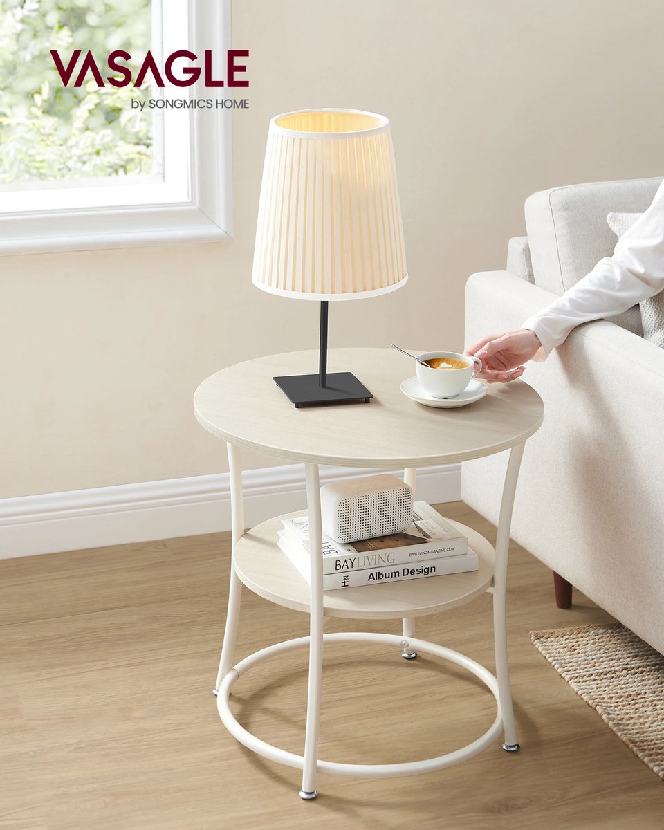 uJOY Bijzettafel - Stijlvol industrieel design - Stevige constructie - Praktische opbergruimte - Kleur beige - Verstelbare pootjes