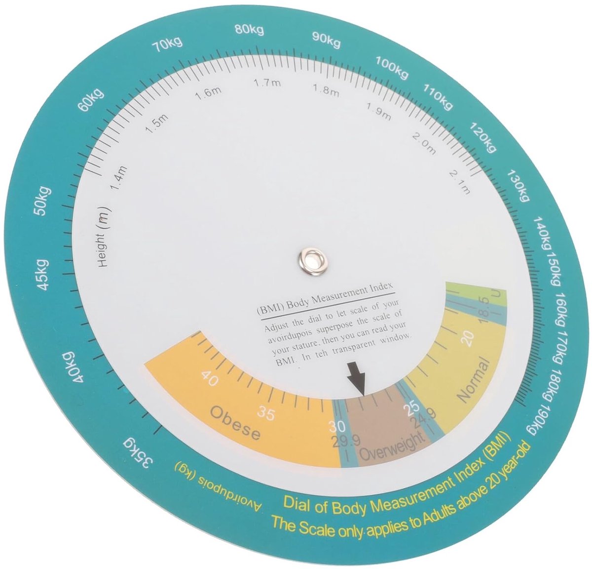 BMI Index Kaart - Gewichtsindicator Wiel - Gezondheid Monitoren - Wandmontage Ontwerp - 15 cm Diameter - Multikleur