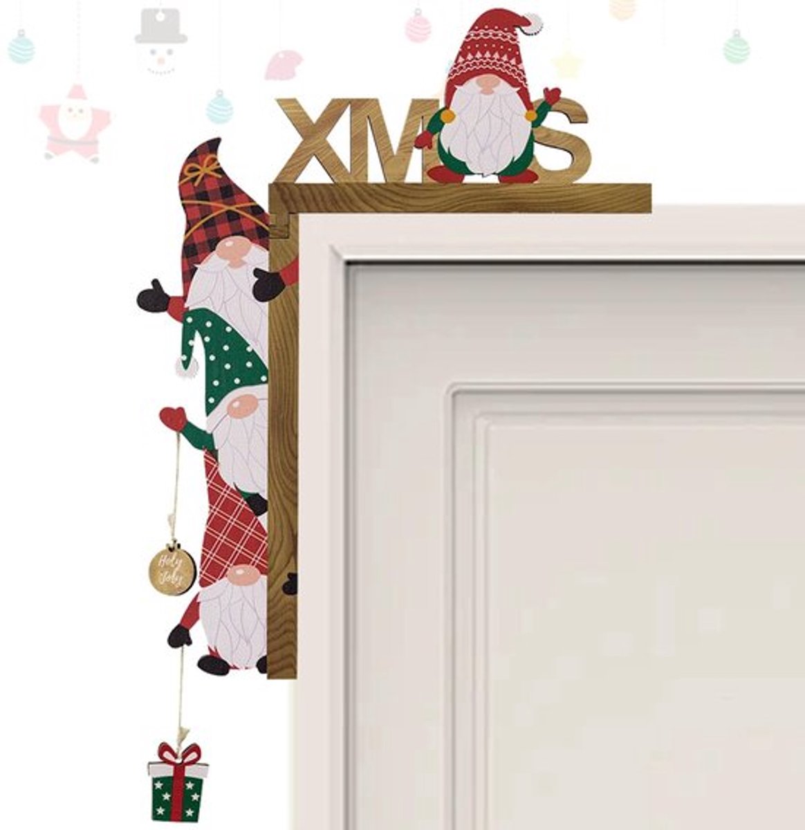 Houten kerstdeurframe, Gnoompje decoratie