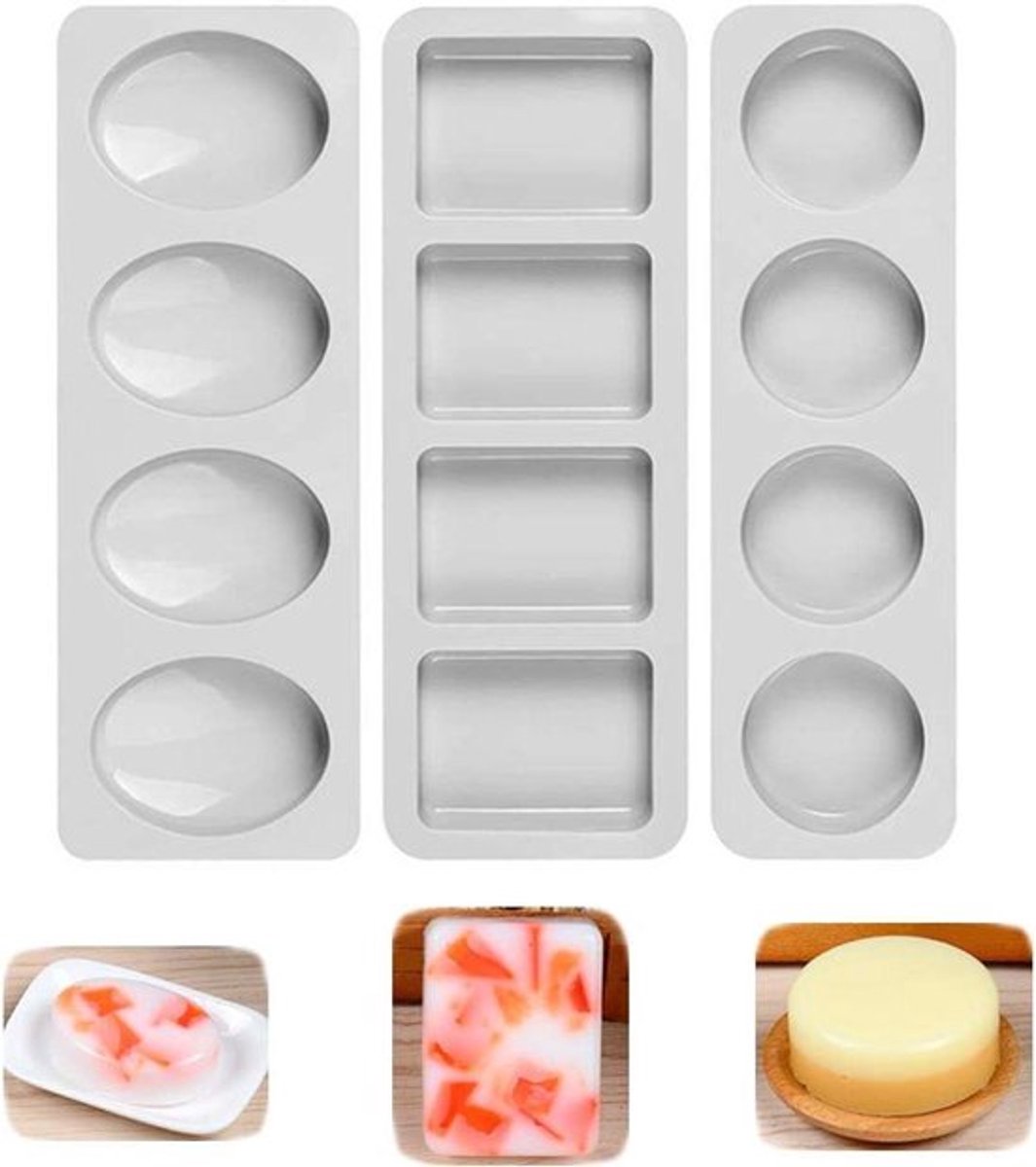 Inovra Plus - 3 siliconen zeepgietvormen oval en rond