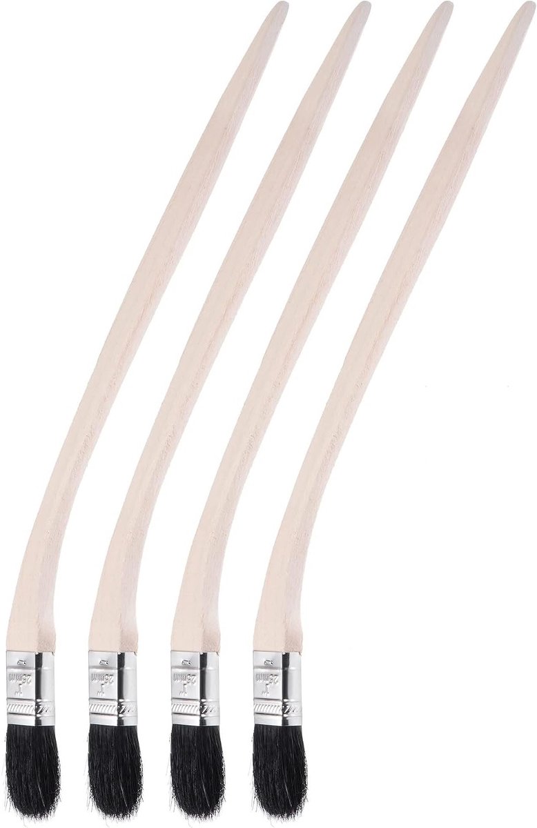 Gebogen radiatorverfborstel 1 inch - 40,6 cm lange penseel met houten handvat en zachte varkenshaar voor muren, buizen en hoeken