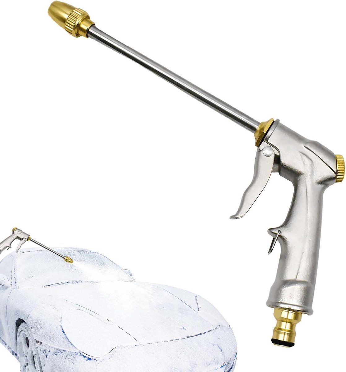 Hogedrukspuit - Verstelbare spuitkop - Buiten reinigen - Draaibare kop - 24.5 cm - Zilver