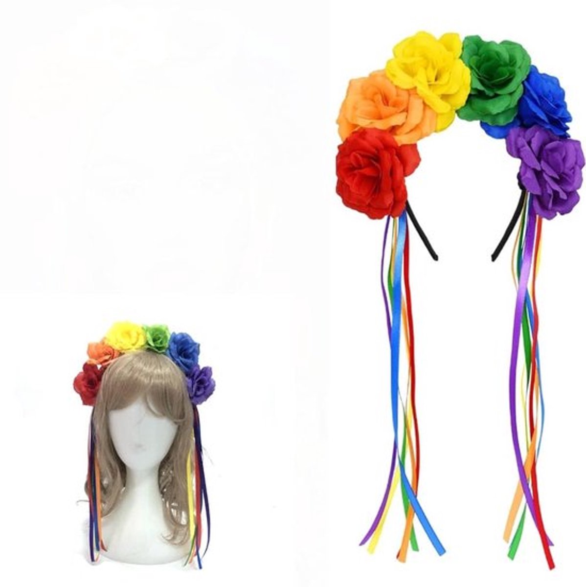 Zeynomax - Regenboog roos bloem hoofdband - Hoofdband voor festivals - Comfortabel