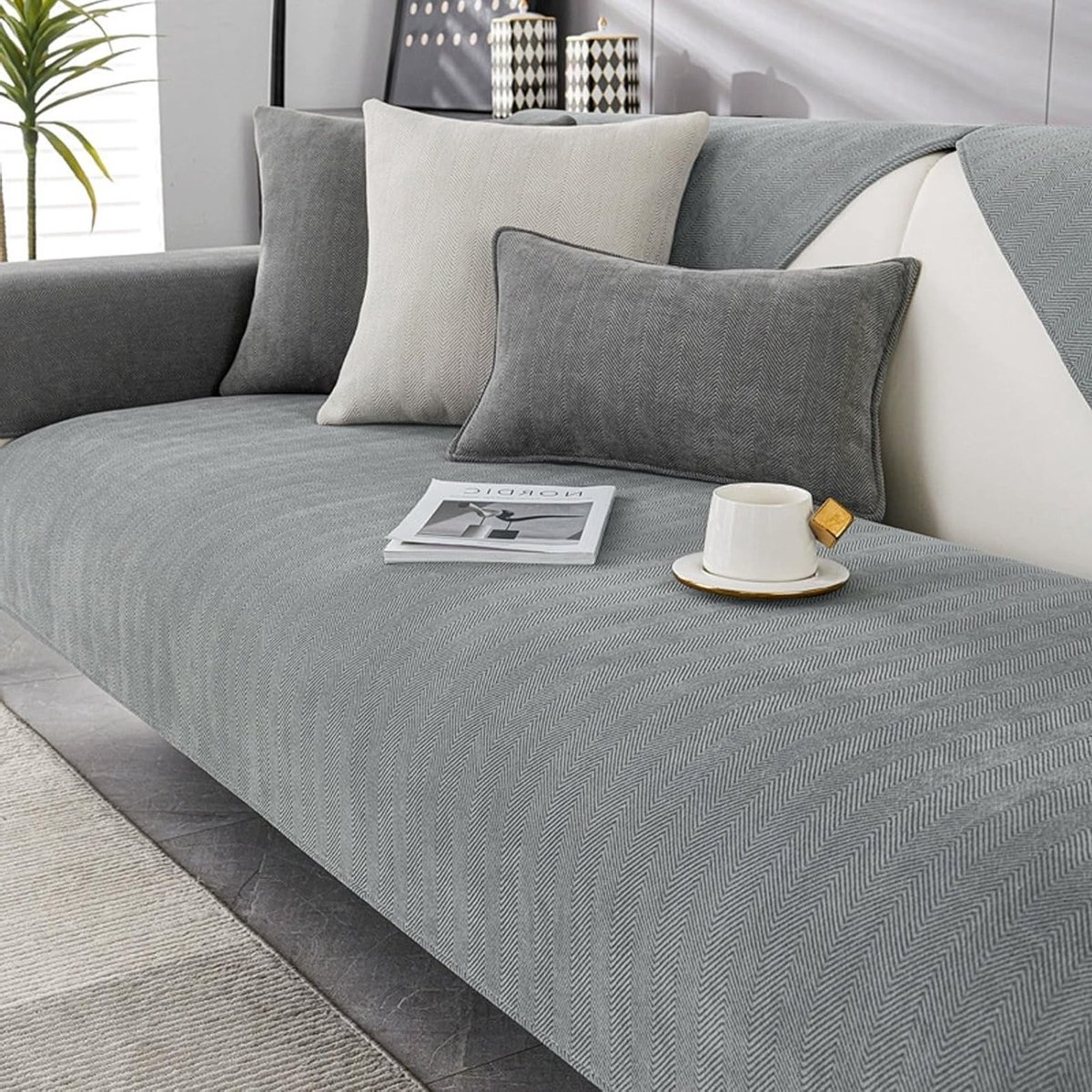 Anti-slip Chenille Sofa Cover voor 1-4 Zits Banken - Bescherming tegen Krassen en Vlekken voor Huisdieren (Grijs, 90 x 160 cm)