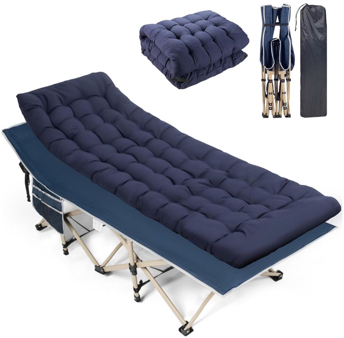 LNMsolutions® Veldbed - Veldbed Kamperen - Opvouwbaar Campingbed - Blauw - 190cm x 71cm x 36cm