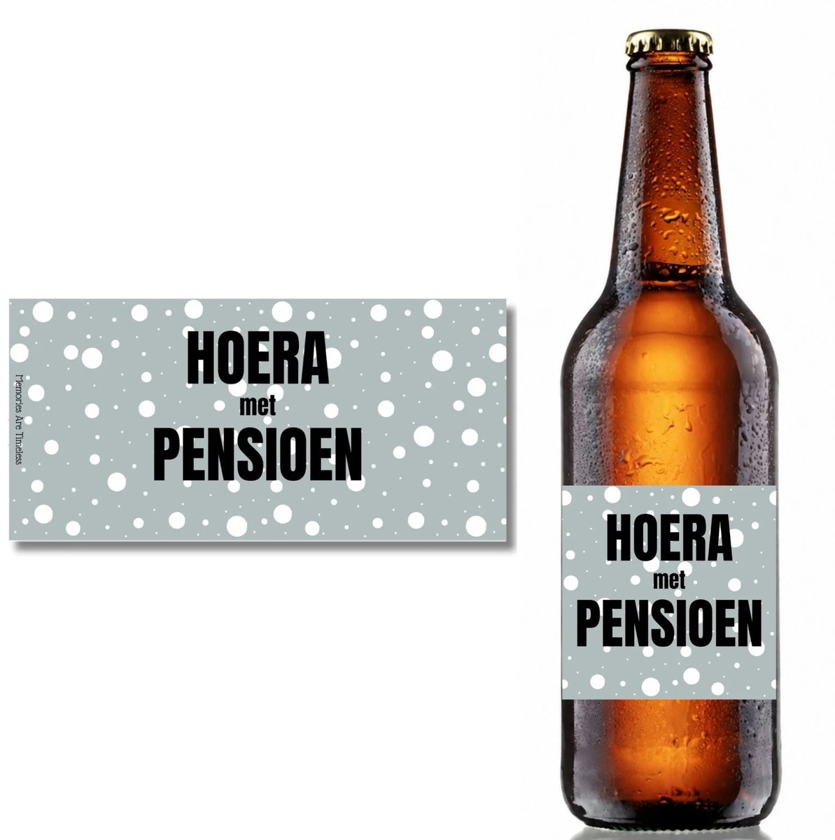 Bieretiket Pensioen | Hoera met Pensioen | Groen Confetti | Cadeau Man Vrouw | Memories Are Timeless