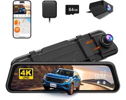 Achteruitrijcamera Spiegel - Zwart - 10 inch - 4K + 1080P Dashcam met Spraakbediening - Voor Auto's