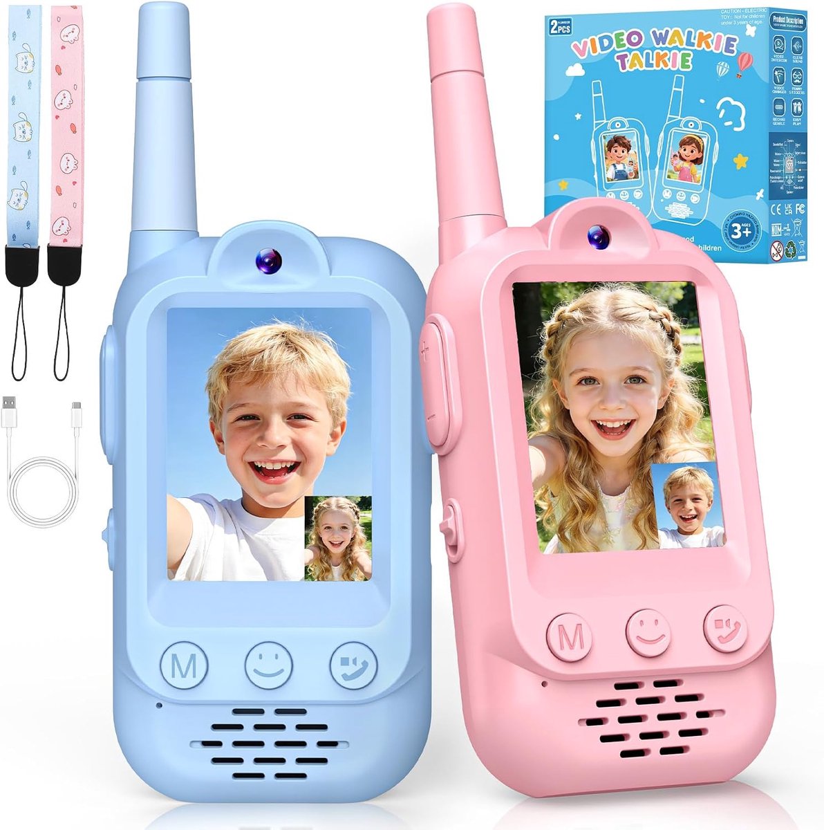 Video Walkietalkies Kinderen - Kinder Walkie Talkie Set van 2 - Realtime Videobellen - Geen Wifi Nodig - Automatische Koppeling - Stem- en Video-effecten - Voor Rollenspellen, Binnen- en Buitenspelen
