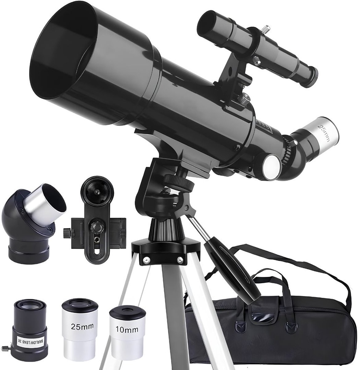 NIVA® Sterrenkijker - Refractor Sterrenkijker voor Maan en Sterren - Astronomietelescoop - Zwart - 60cm x 24cm x 13cm