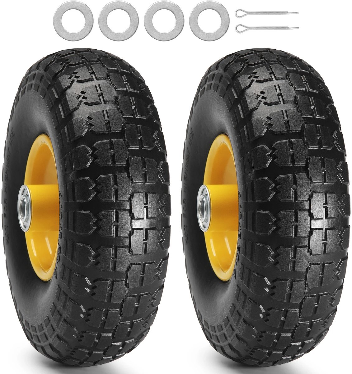 Cherrys Finds - 2 Stuks Pu Wielen - Massief PU Run-Flat-Bandwiel - Tubeless Banden En Wielen Voor Dollies, Tuintaanhangwagens En Diverse Karren - Zwart met Geel