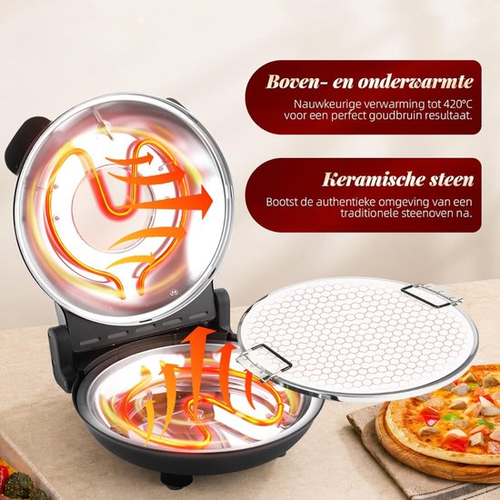 NIVA® Pizza Oven - Pizzaoven Draagbaar - Pizza Oven Elektrisch - Zwart - 33cm x 34cm x 17cm — afbeelding 5