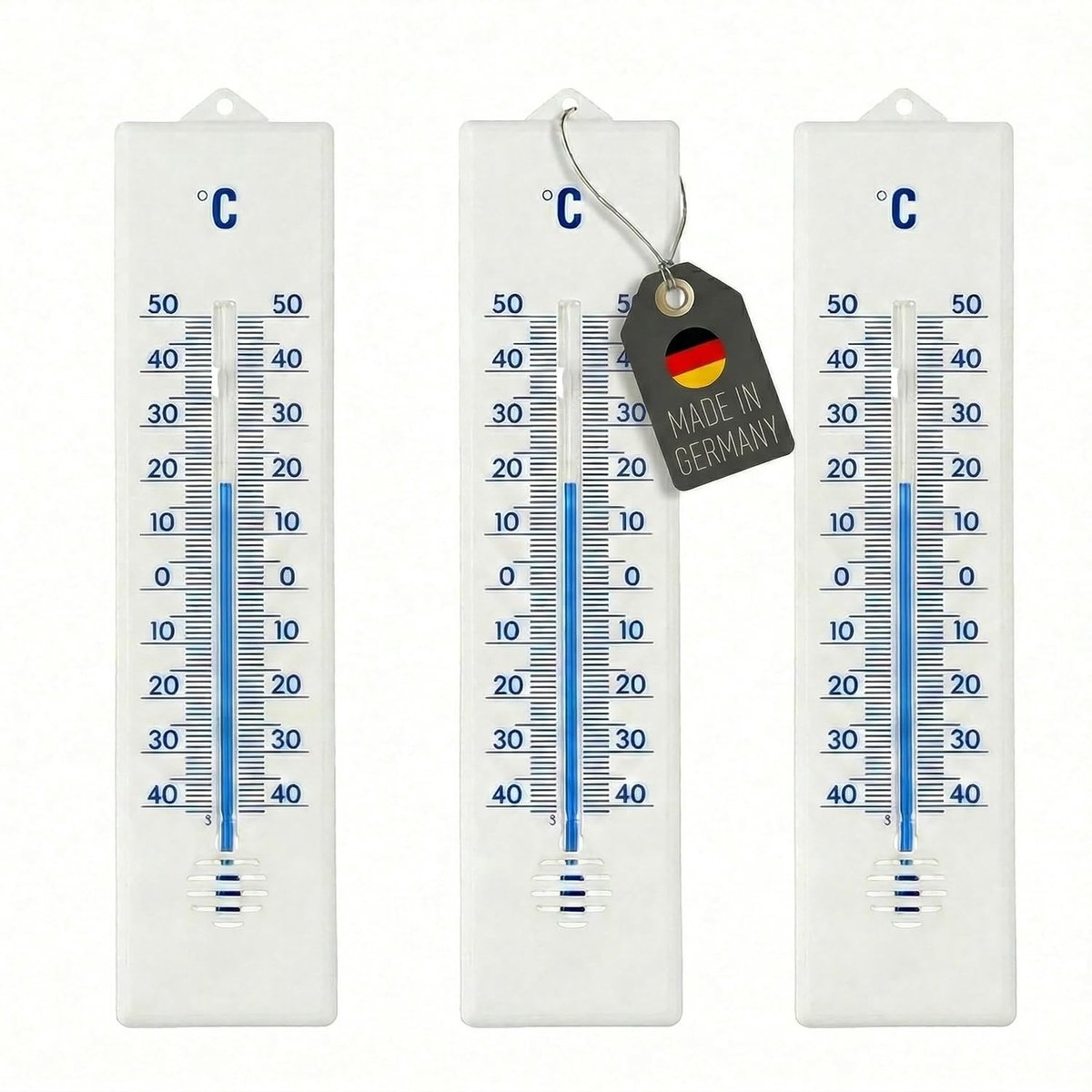 Set van 3 Buitenthermometers - Wit - 22 cm - Analoge Thermometer van Weerbestendig Kunststof - Voor Binnen en Buiten