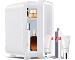 Mini-Koelkast 6L met Dimbare LED Spiegel - Koelen & Verwarmen - AC/12V DC - Voor Slaapkamer, Auto & Skincare - Wit