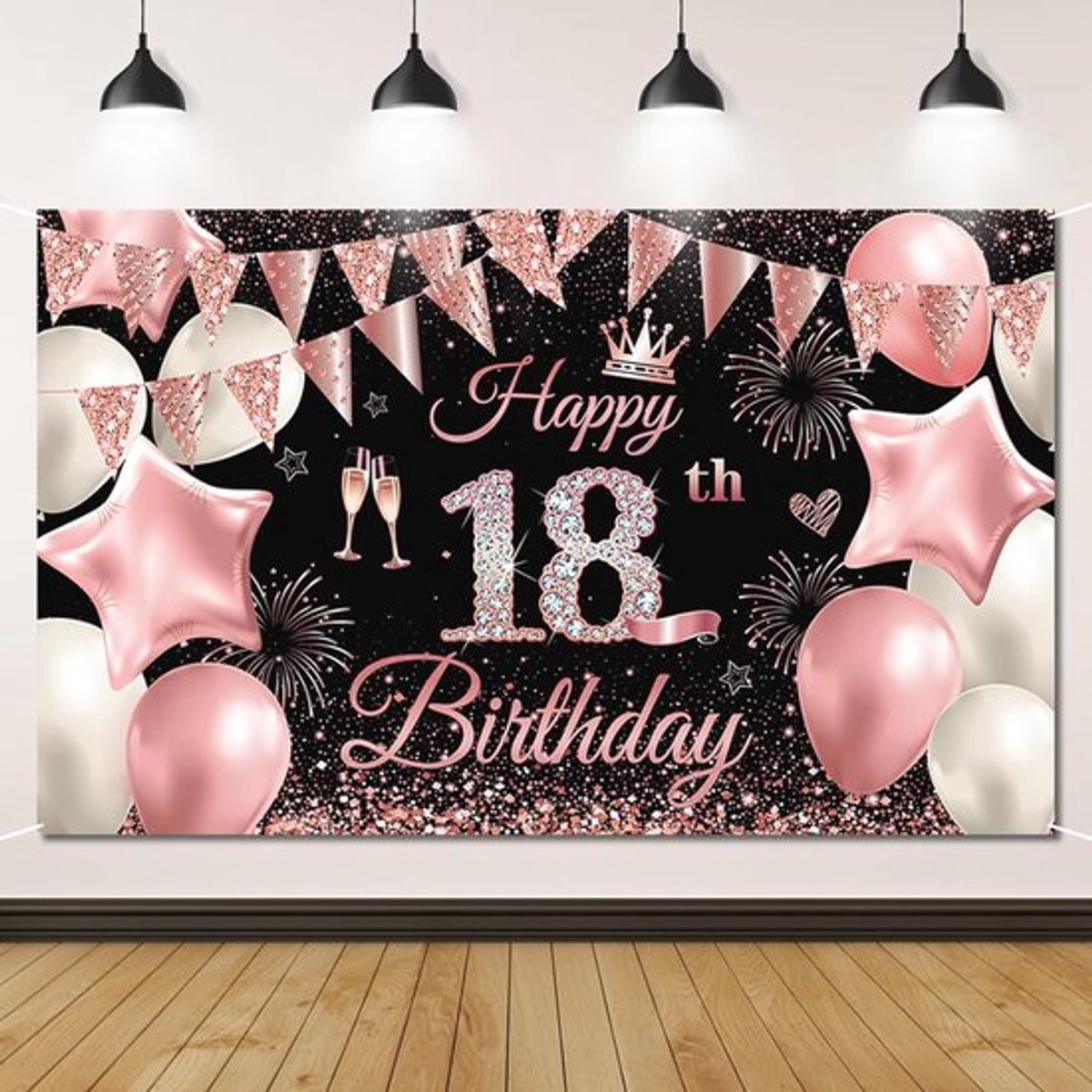 Roze 18e Verjaardag Banner voor Feestdecoratie - 180 x 110 cm Achtergrond