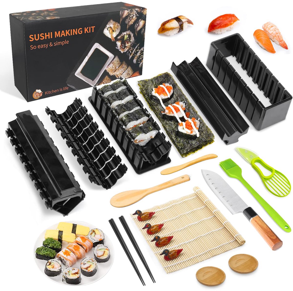 SnelShoppen - Sushi Maker Kit 20-delig DIY Sushi Set voor Beginners - Inclusief Sushi Mat, Chopsticks, Avocado Cutter, Sushi Mes, Ideaal voor Feesten
