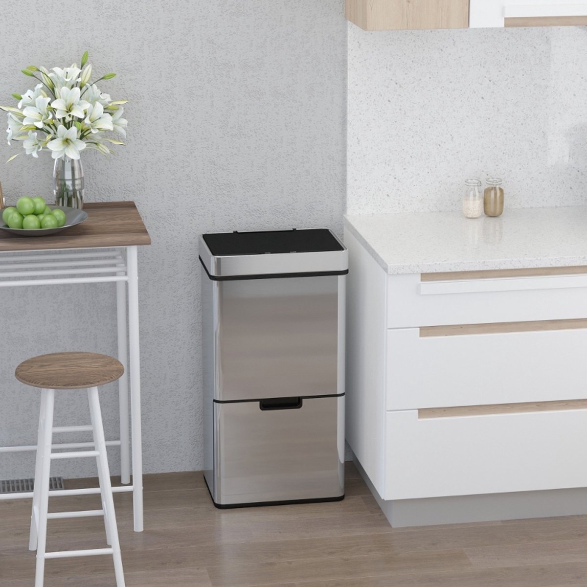 COVREO Sensorprullenbak 42x30x81 cm zilver ABS en RVS, 3 vakken