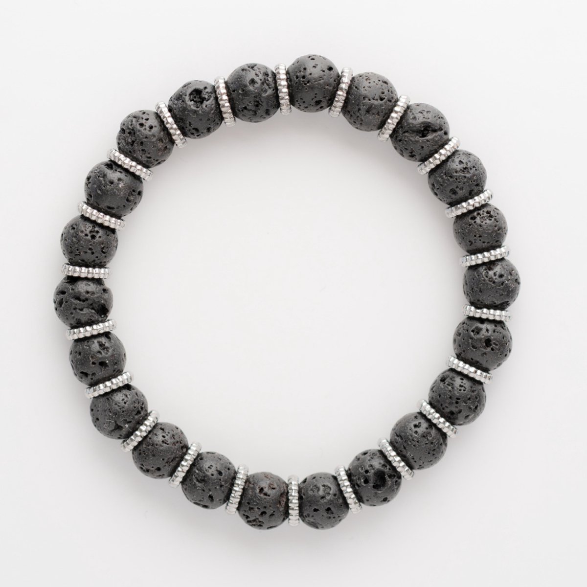 Unreal Elements - Lavasteen Armband Heren - 8mm - Natuursteen met Stainless Steel 316L - Zwart - Zilverkleurig - 19 cm - Cadeau voor Hem