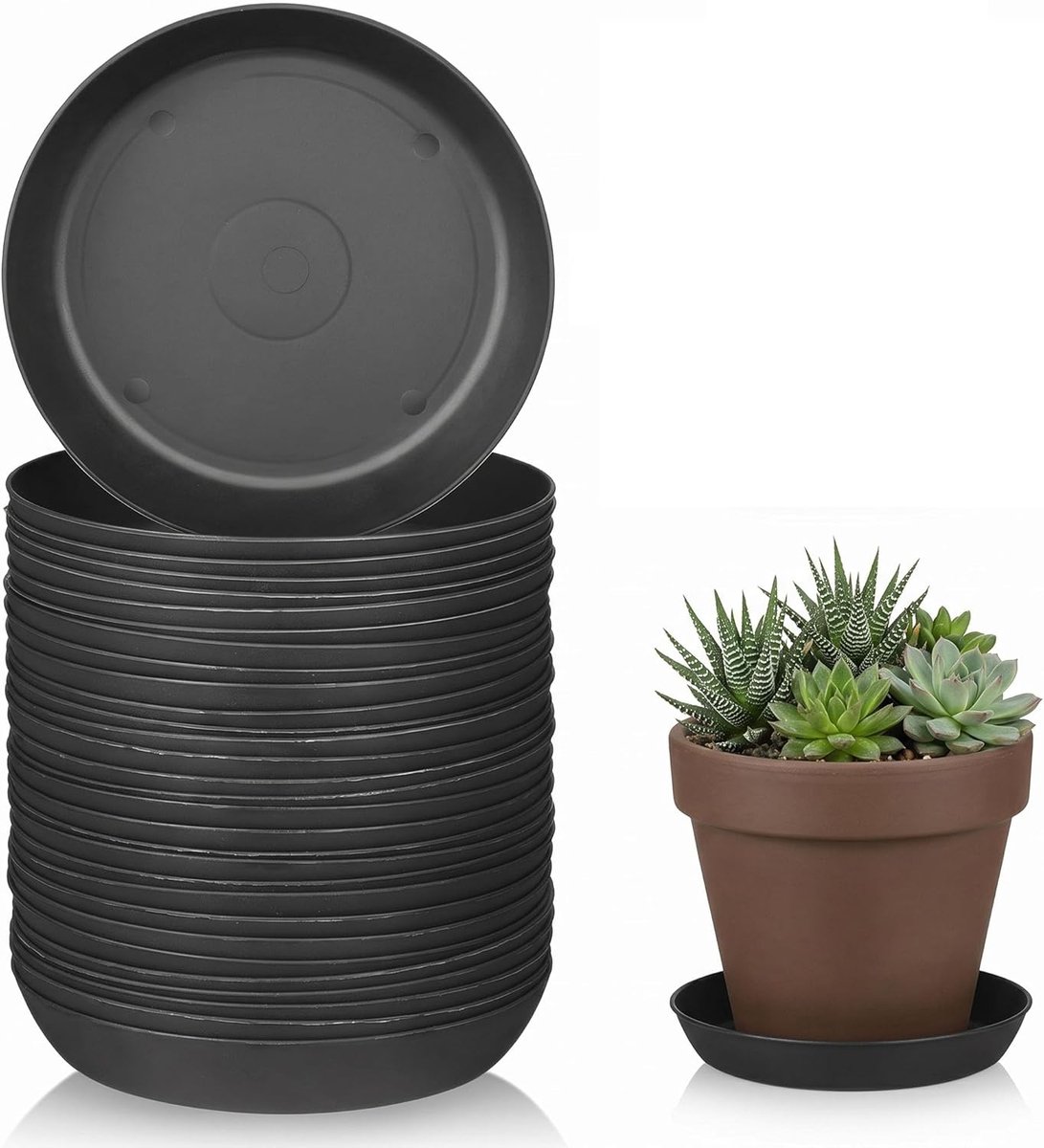 QTTVBTNA – 30 Stuks Planten Onderzetters – Ronde Kunststof Bloempot Schotels – Wateropvangbakjes voor Kamerplanten, Tuin en Balkon – 11cm – Zwart