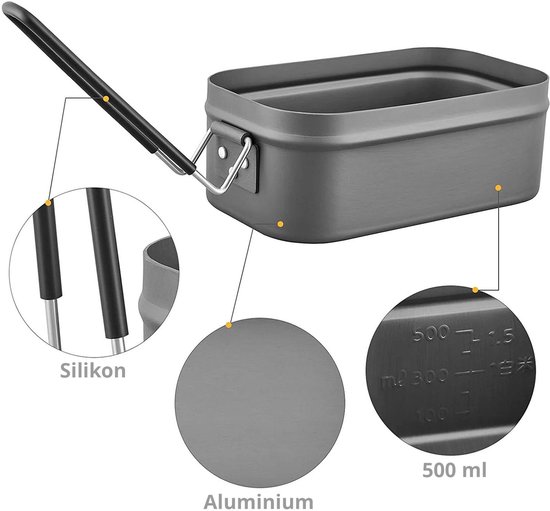 Camping-kookset Mess Tin Lunchbox - Outdoor-pan, opvouwbaar, lichtgewicht, aluminium, 500 ml — afbeelding 5