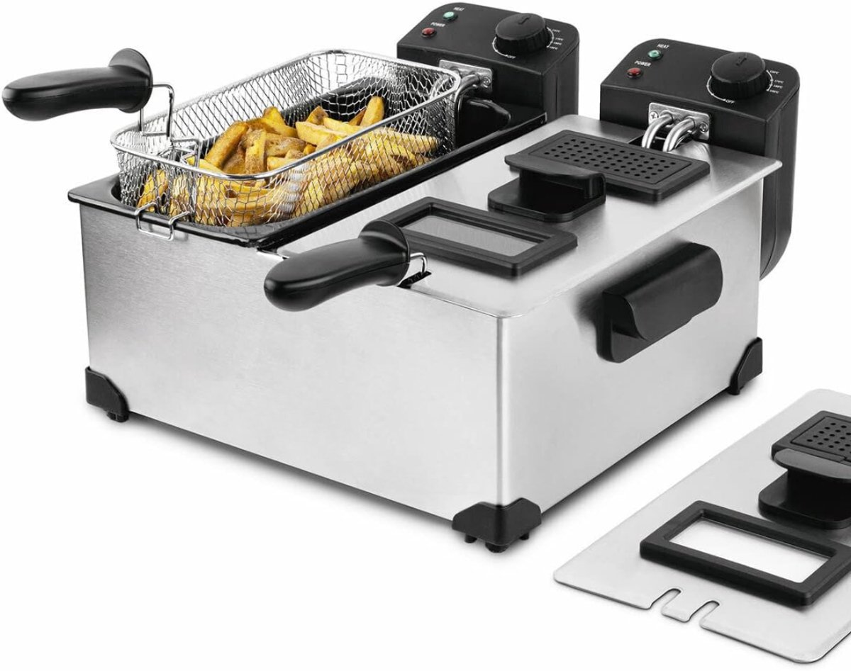 Zylo® Dubbele Frituurpan - Dubbele Friteuse - Frietpan - 6 liters - 17x16x9cm - Grijs