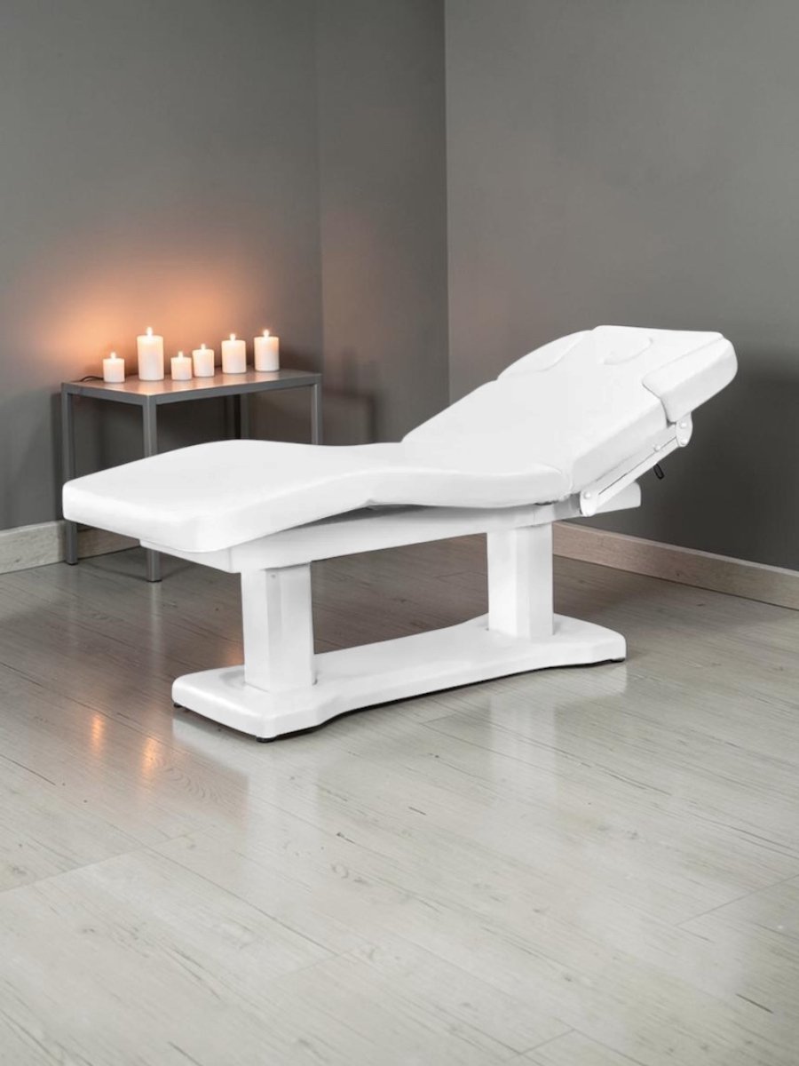 Behandelbed SPA wit met 4 motoren- verwarmd- wimperstoel - elektrische massagetafel -elektrische rugleuning- en zithoogteverstelling