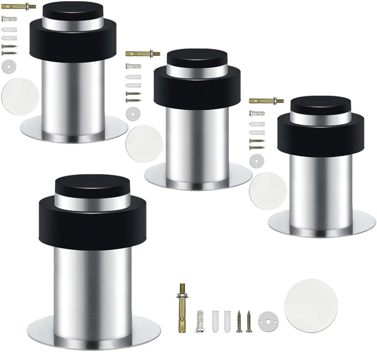 Deurstopper - Zilver - 6.5 cm - Roestvrij Staal met Rubber - Voor Vloer of Muur