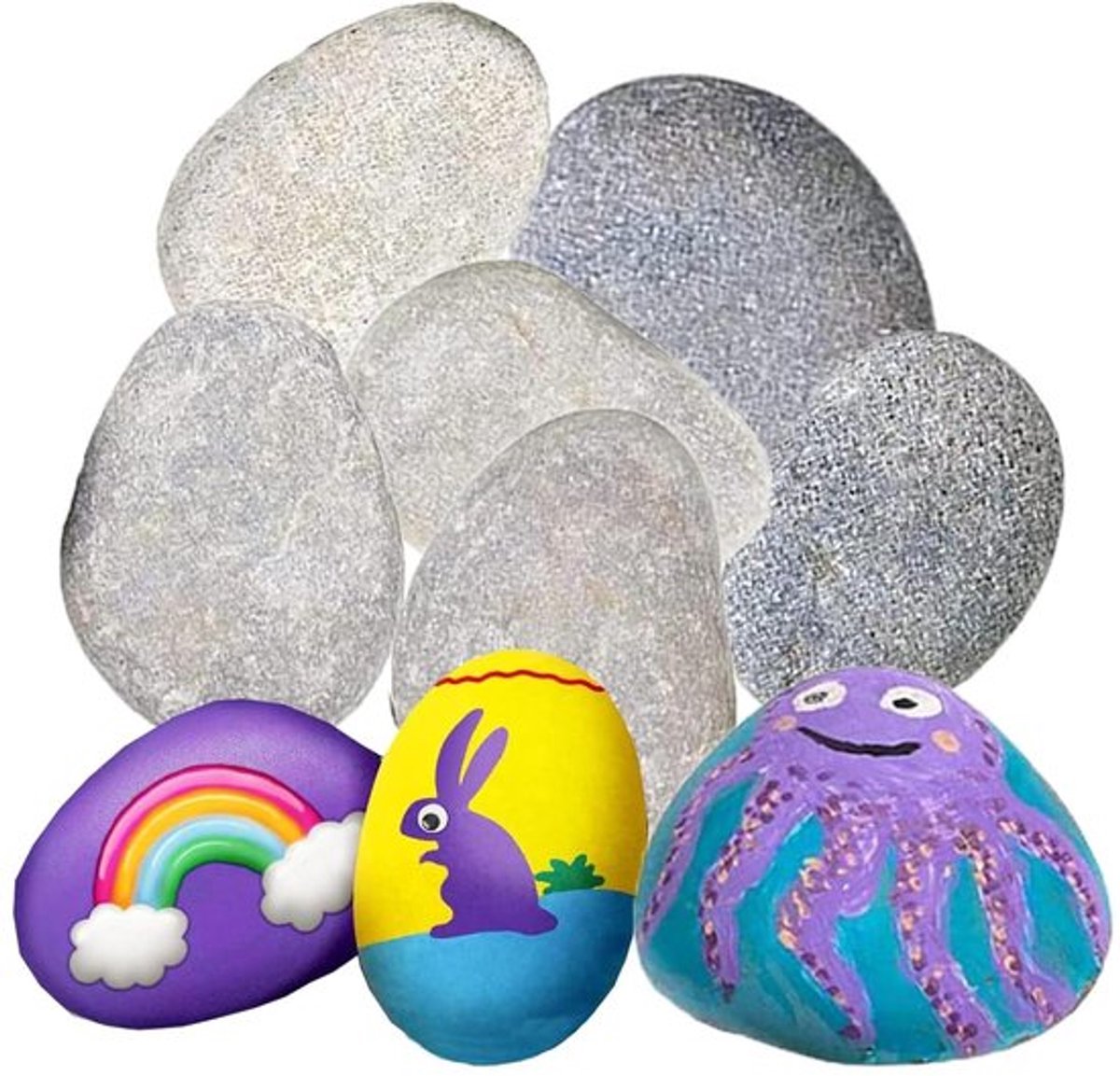 Platte stenen om te beschilderen en decoreren - 9 stuks - Grote strandkiezelstenen - Handwerk - Kleurrijk schilderen - Decoratie - 3-5 cm