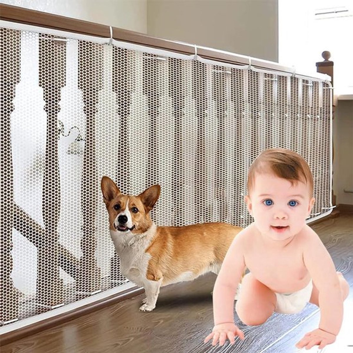 Balustrade Trapnet voor kindveiligheid en trapbescherming - wit - 3 meter x 79 cm