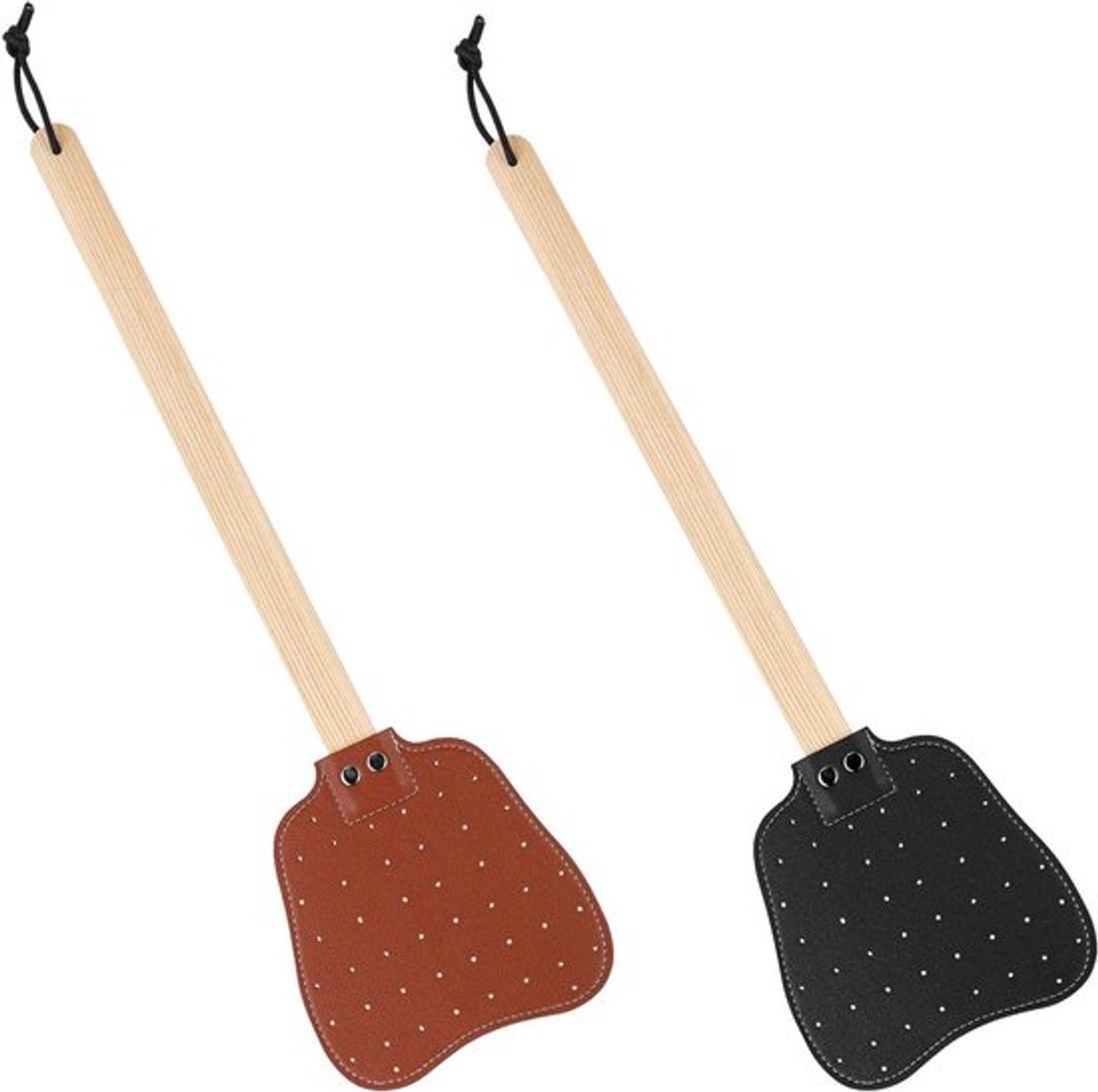 Vliegenmeppers - Huishoudartikel - Handmatig - Houten handgreep - Zwaar - Praktisch - Binnen gebruik - Tegen vliegen - Muggen - Bijen - Geschikt voor huis en tuin - Zwart en bruin - Set van 2.
