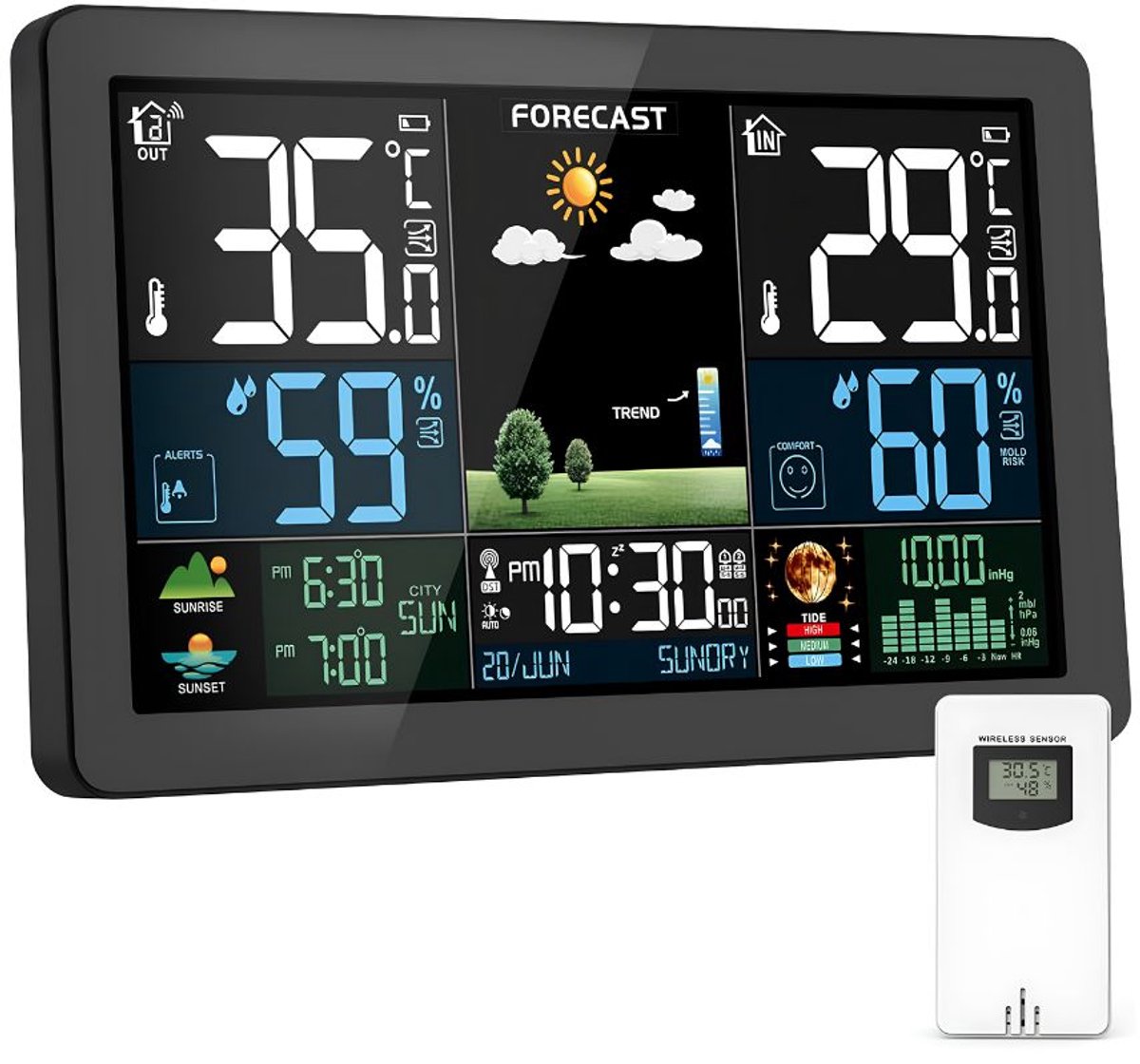 VALI® Weerstation - Thermometer Hygrometer - Weerstation Binnen en Buiten - Zwart - 3cm x 21cm x 13cm