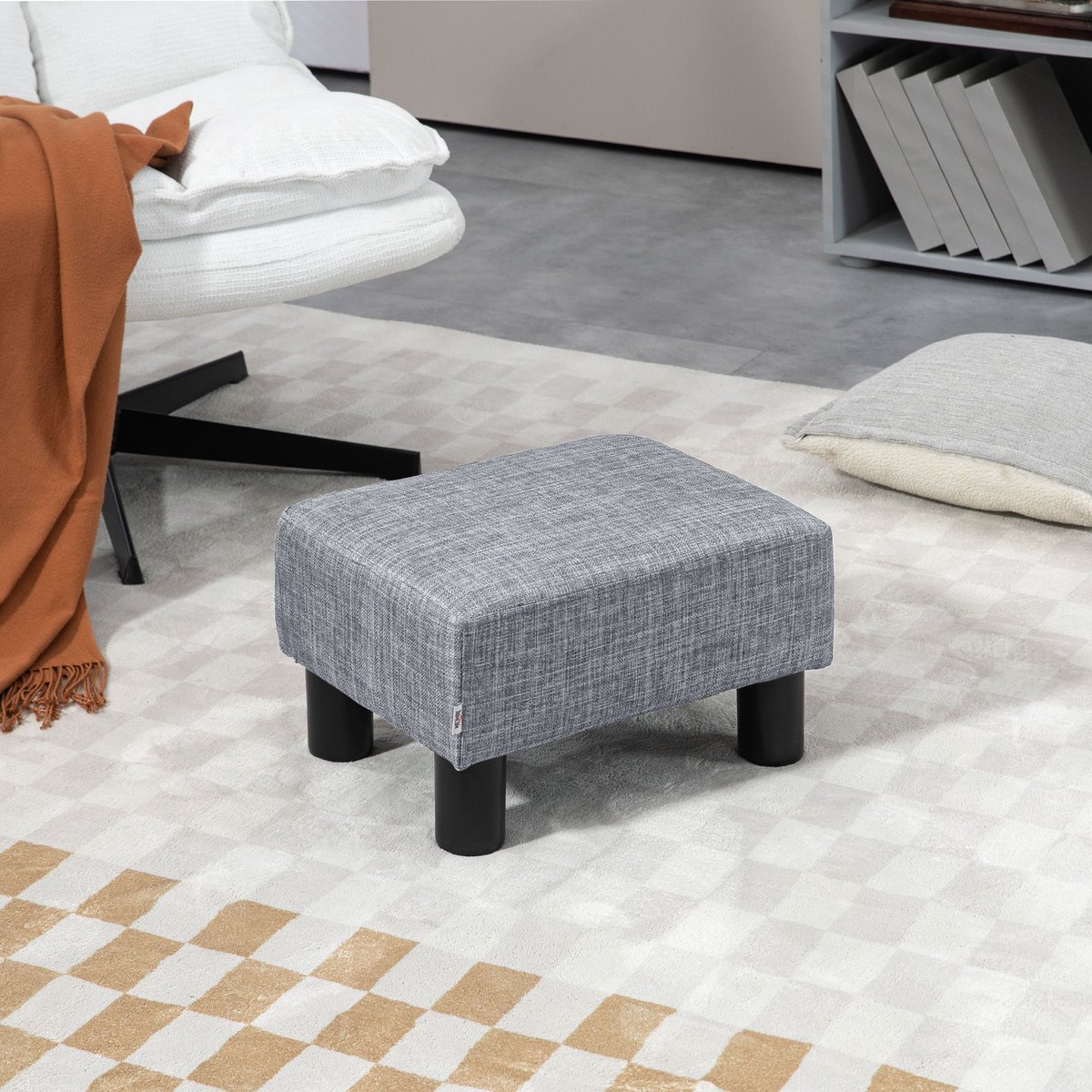 COVREO Voetenbankje 40x30x24 cm grijs stof, rechthoekig voor binnen