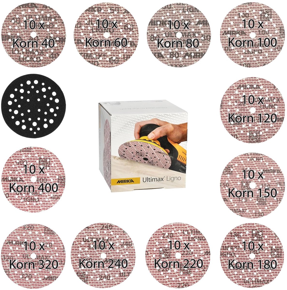 Mirka Ultimax Ligno klittenbandschuurschijven Ø125 mm mixpakket 91 stuks + Pad Saver