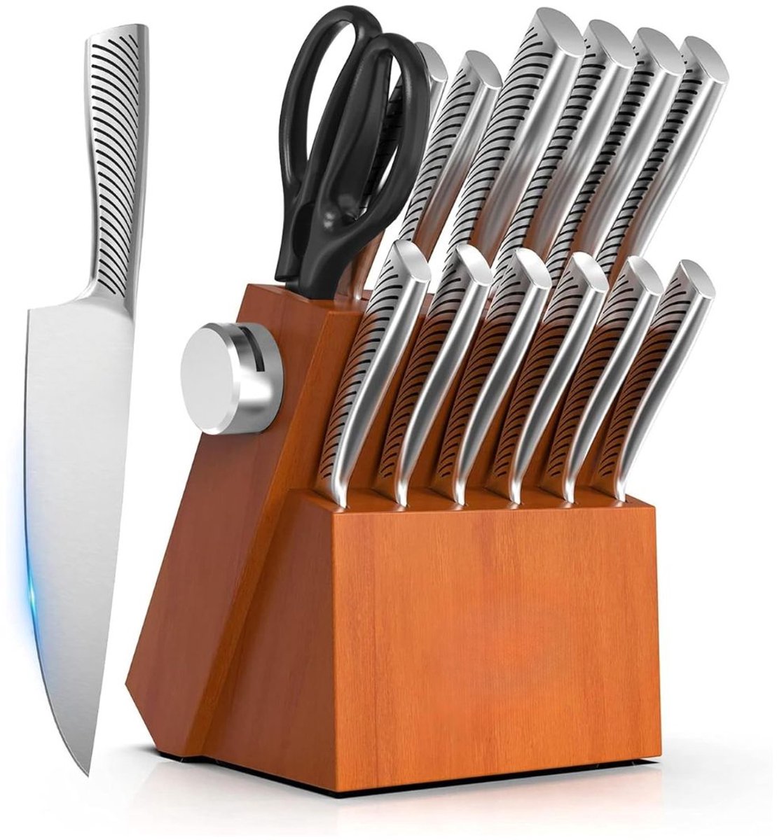 Zavio® Messenset met Blok - Messensets - Messenblok - Koksmessen - Keukenmessen Set - Oranje