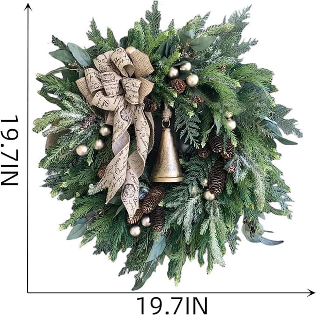 Kerstkrans voor Voordeur met Dennenappels en Belletjes - Landelijke Kunstmatige Kerstkrans voor Binnen en Buiten - Feestelijke Decoratie voor Huis en Feesten – foto 6