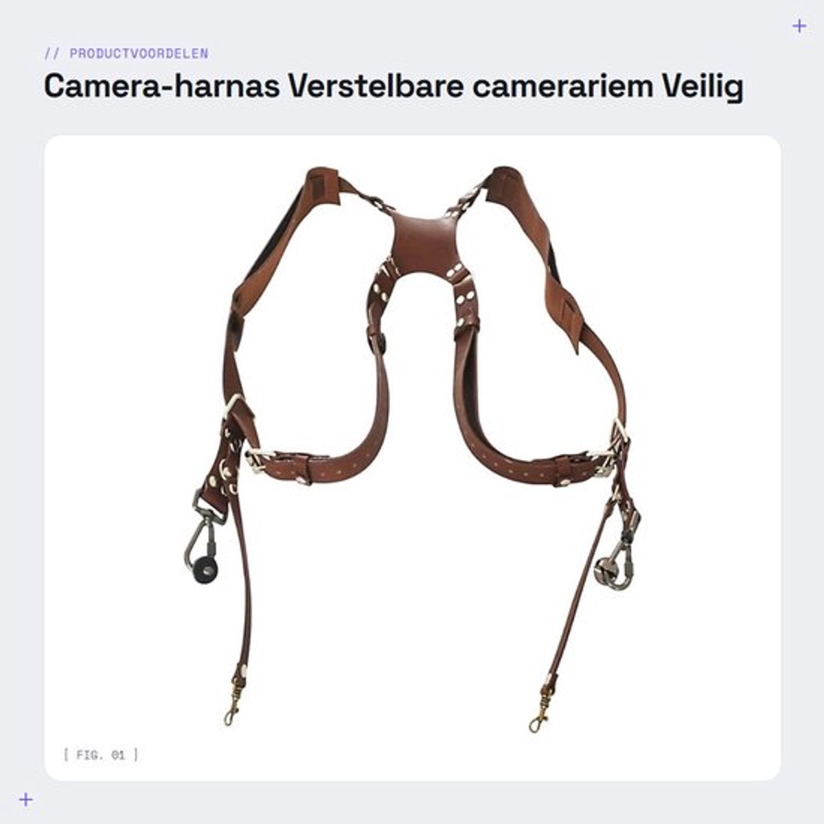 Camera-harnas met dubbele schouder - Verstelbaar - Camerariem van leer - Duurzaam - Veiligheidsring - Zachte schoudersteun
