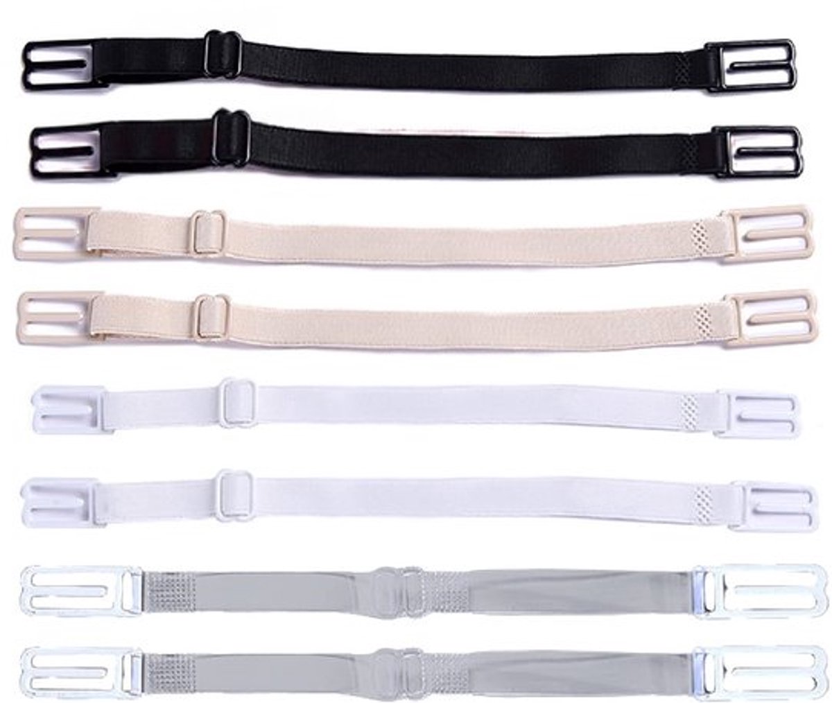 BH-Bandjes 8 Stuks - Antislip - Verstelbaar - Doorzichtig/Zwart/Beige/Wit - Ideaal voor Beha-dragers - Geschikt voor Sport - Beha Clips