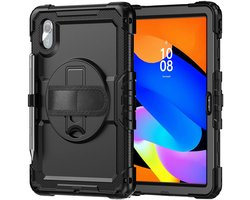 Hoes met ingebouwde Screenprotector Geschikt voor Lenovo Idea Tab / K11 Gen 2 | Inclusief 360° Draaibare Handriem en Schouderriem | Extreme bescherming | Ideaal voor zakelijk gebruik | Zwart