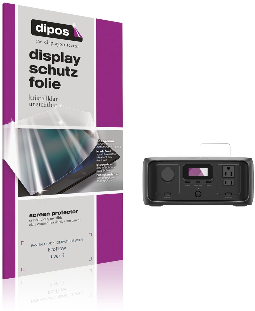 dipos – 2x Beschermfolie geschikt voor EcoFlow River 3 | Krasbestendige & heldere Screenprotector Ultra-Thin