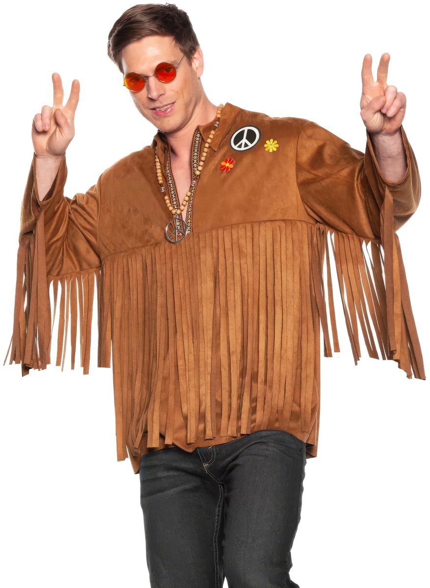 Hippieshirt met lange franjes - Carnaval Vampier Heksen Mantel Halloween