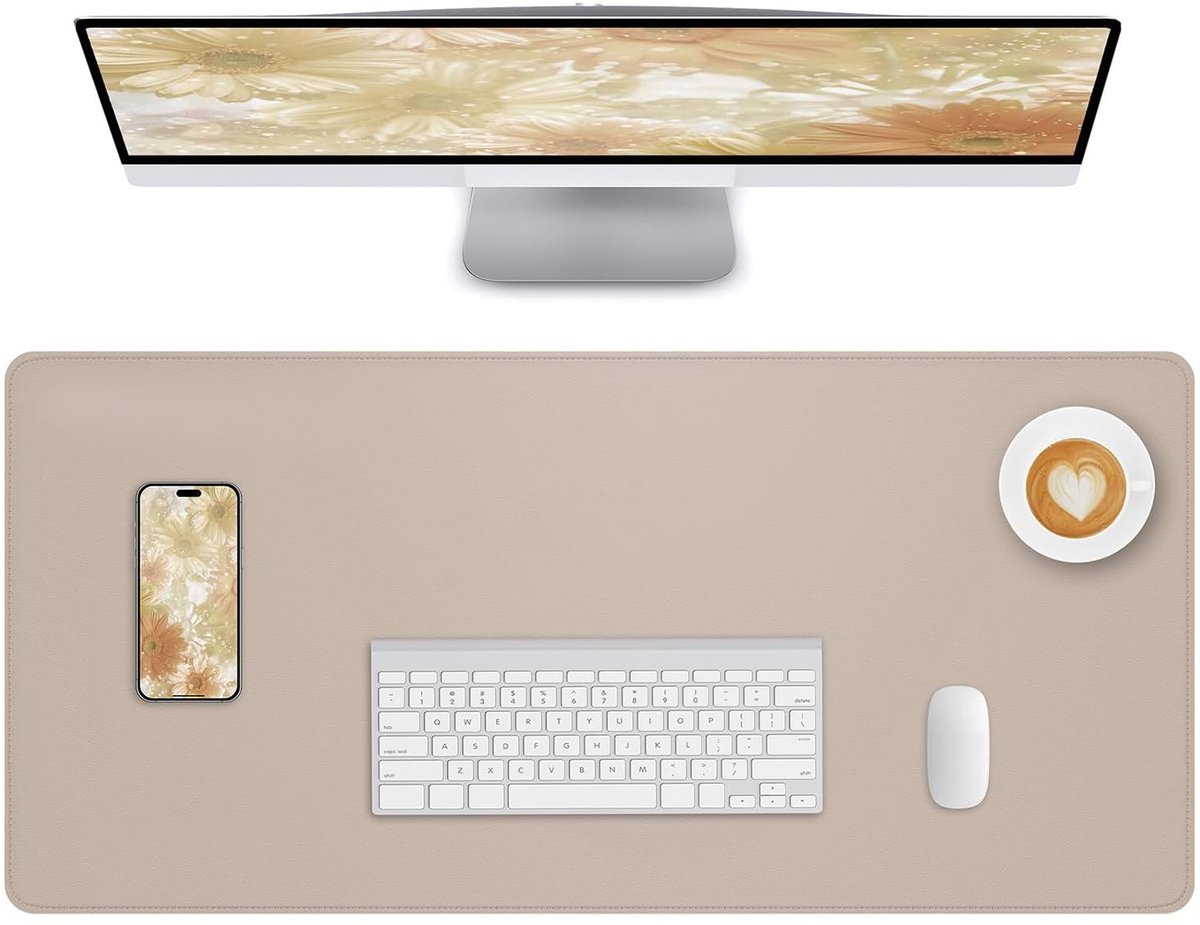 Solidchoice - Grote Leren Bureau Onderlegger met Anti-Slip (Beige)