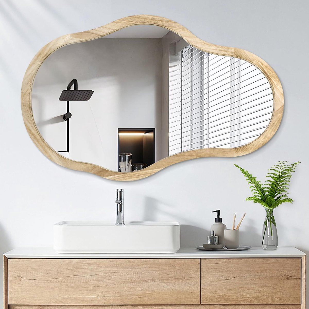 Solidchoice - Grote Asymmetrische Wandspiegel met Houten Frame