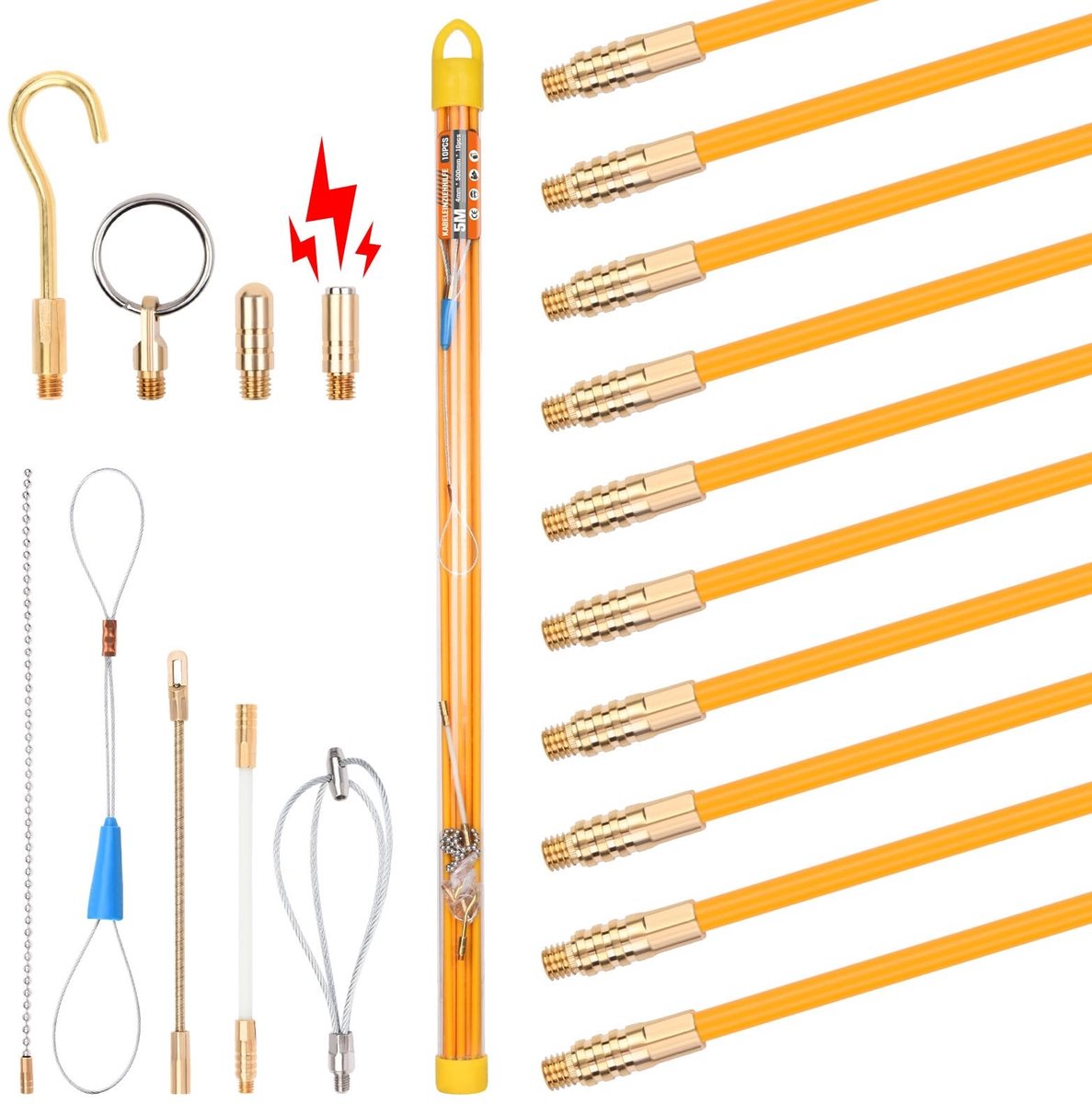Solidchoice - 5 m Retractable Kabeltrekhulp met 10 Stangen