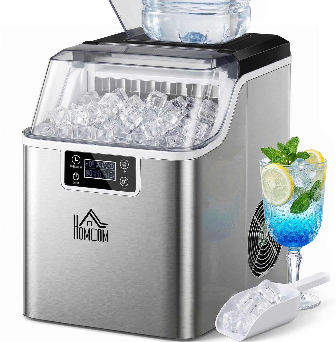HOMCOM-Eiswürfelmaschine aus Rostfreier Stahl, Kupfer Silber