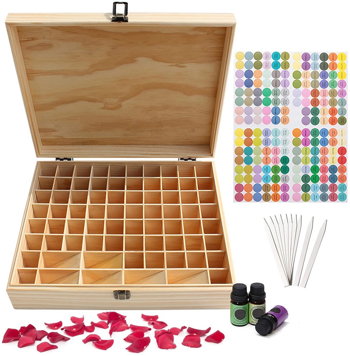 Solidchoice - Houten Opbergdoos met 74 Slots voor Essentiële Olie