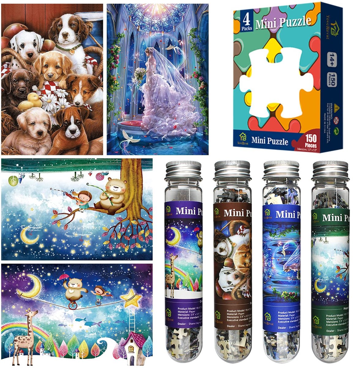 Solidchoice - Mini Puzzels Set van 4 - 150 Delen per Puzzel