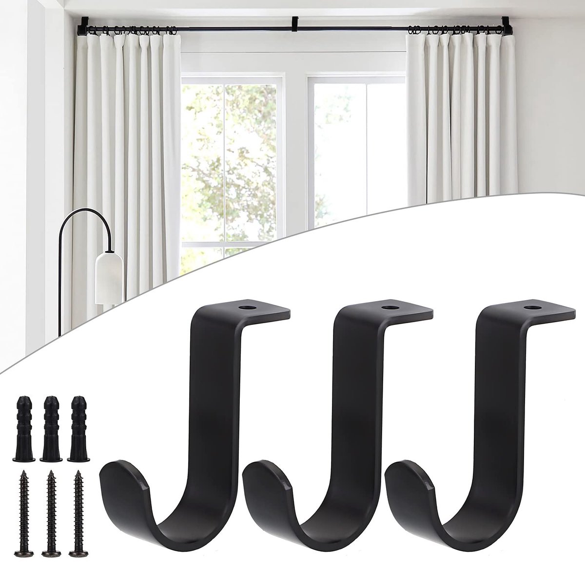 Solidchoice - Set van 3 Metalen Plafondgemonteerde Gordijnsteunen