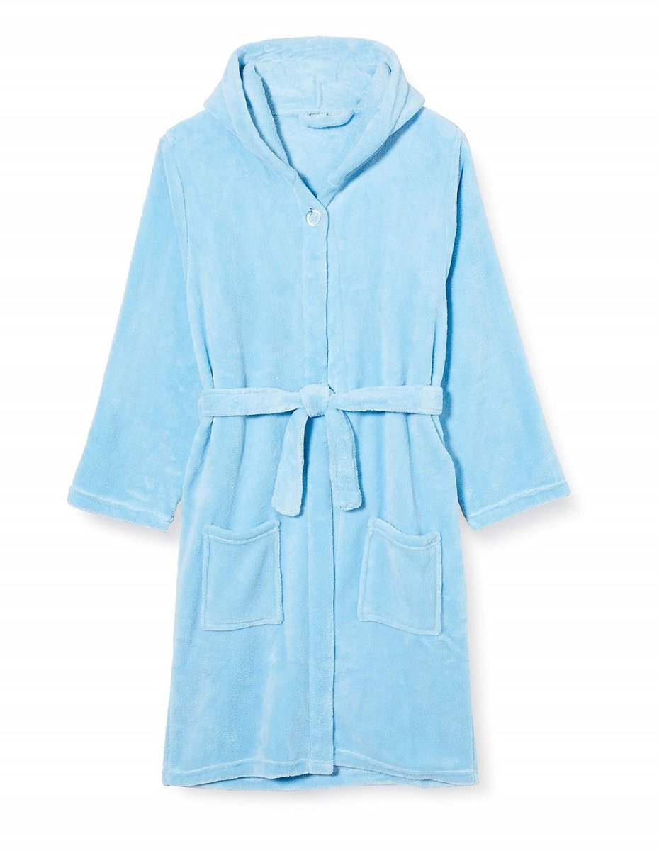 Solidchoice - Fleece Badjas voor Kinderen met Kap en Riem in Blauw