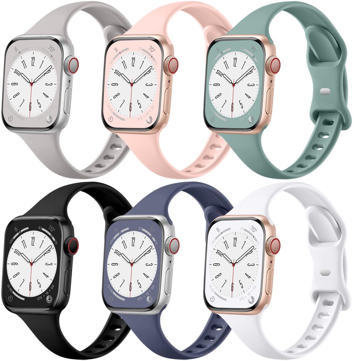 Solidchoice - Slimme Siliconen Vervangband voor Apple Watch 38-49mm - Set van 6